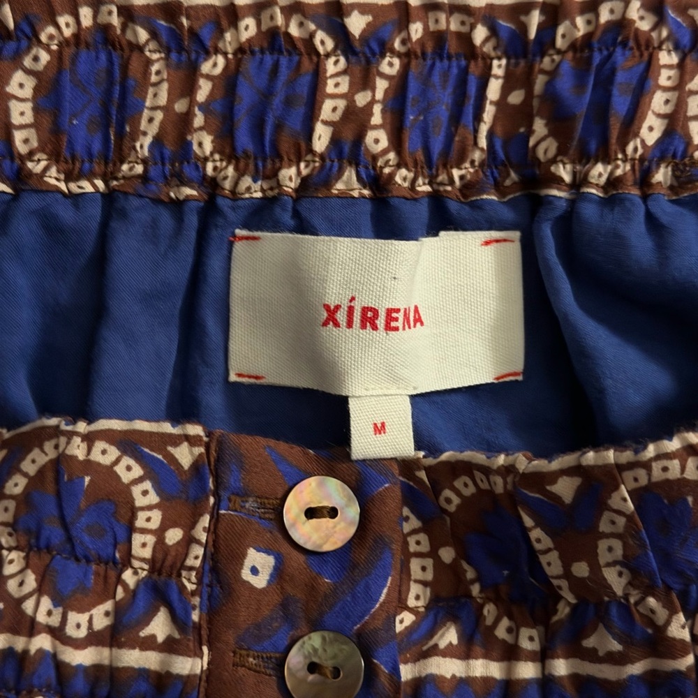Xirena Tannis skirt mosaic medley print, button-front cotton/silk elastic waist - Picture 2 of 8